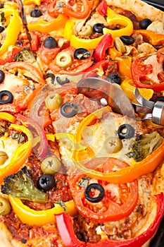 Vegetable Pizza and Pizza Knife