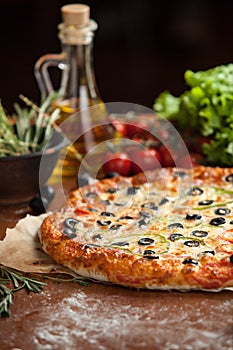 Vegetable pizza on the table