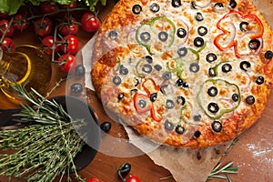 Vegetable pizza on the table