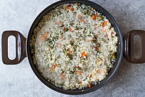 Vegetable Rice with Green Peas, Carrots and Dill in Pot / Pilav or Pilaf. photo