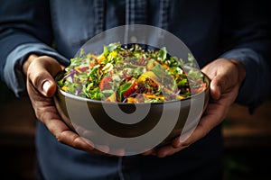 Vegetable salad bowl with colorful fresh ingredients for meal