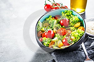 Vegetable salad bowl on kitchen table. Balanced diet