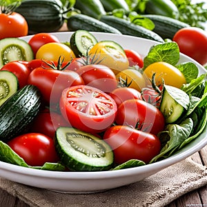 vegetable salad bowl on kitchen table, balanced diet