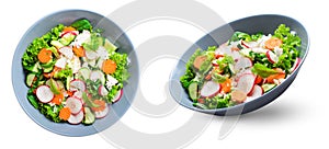 Vegetable Salad, Bright Summer Salad with Rice and Vegetables, Tasty Vegetarian Food on White Background