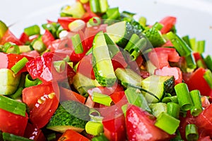 Vegetable salad with fresh tomatoes cucumbers and green onions