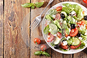 vegetable salad with lettuce, tomato, feta