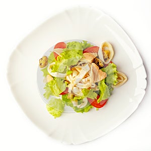 Vegetable salad with meat and seafood