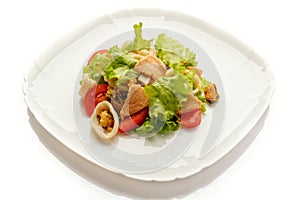 Vegetable salad with meat and seafood