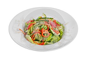 Vegetable salad with sauce on plate white isolated