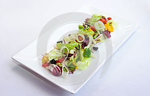 Vegetable salad in a square plate