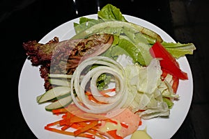 Vegetable salads from carrots, cabbage, onions and other vegetables