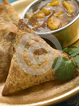 Vegetable Samosa with Mango Chutney