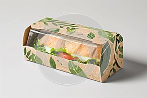Vegetable sandwich in eco-friendly packaging on a white background