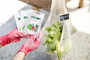 Vegetable seeds in paper packet