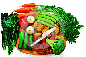 Vegetable selection with chopping board