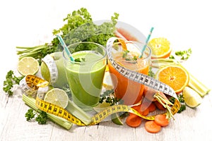 vegetable smoothie or juice with fresh vegetables ingredients