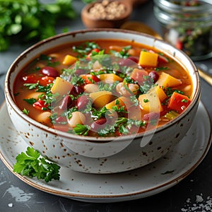 vegetable soup with beans in a plate