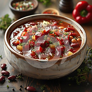 vegetable soup with beans in a plate