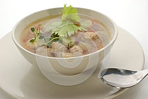 Vegetable soup with carrot and meat balls