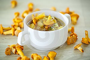 Vegetable soup with chanterelle mushrooms