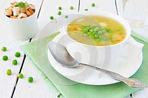 Vegetable soup with green peas