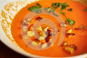 Vegetable soup made from carrots, onions and bell peppers