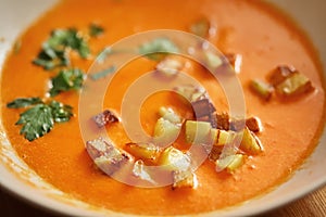 Vegetable soup made from carrots, onions and bell peppers