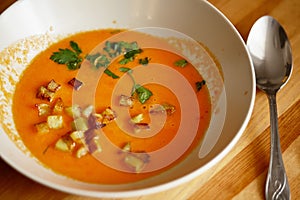 Vegetable soup made from carrots, onions and bell peppers