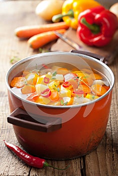 Vegetable soup in pot