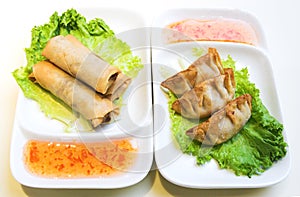 Vegetable Spring Rolls and Chicken Dumplings