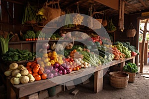 a vegetable stand with a variety of fruits and vegetables