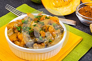 Vegetable stew with pumpkin and champignons