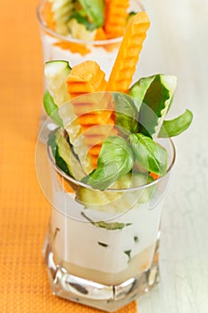 Vegetable sticks in a glass