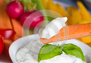 Vegetable sticks with herb and tomato dip