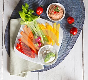 Vegetable sticks with herb and tomato dip