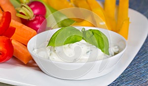 Vegetable sticks with herb and tomato dip