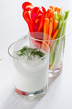 Vegetable sticks and yogurt dip