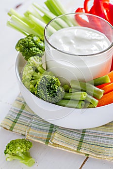 Vegetable sticks and yogurt dip