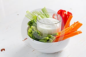 Vegetable sticks and yogurt dip