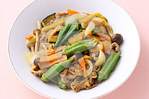 Vegetable stir fry in a plate