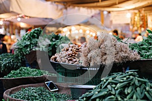 Vegetable store at Sardar night market in Jodhpur, India