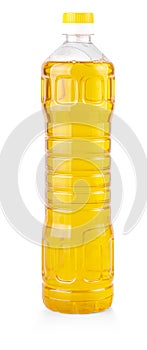 Vegetable or sunflower oil in plastic bottle isolated with clipping path included