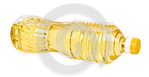 vegetable or sunflower oil in plastic bottle isolated on white background