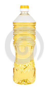 vegetable or sunflower oil in plastic bottle isolated on white background