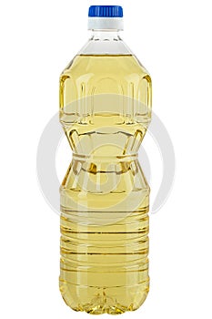 Vegetable or sunflower oil in a plastic bottle isolated with white background