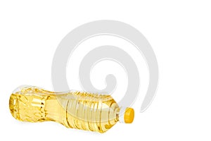 vegetable or sunflower oil in plastic bottle isolated on white background, copy space template