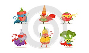 Vegetable Superheros Rushing to the Rescue Vector Set