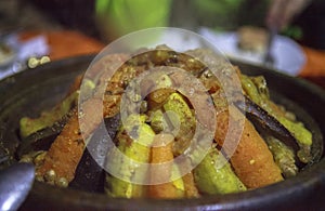 A vegetable tajine dish as served in a Morocco restaurant