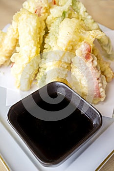 Vegetable tempura with soya souce bowl