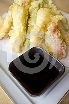 Vegetable tempura with soya souce bowl